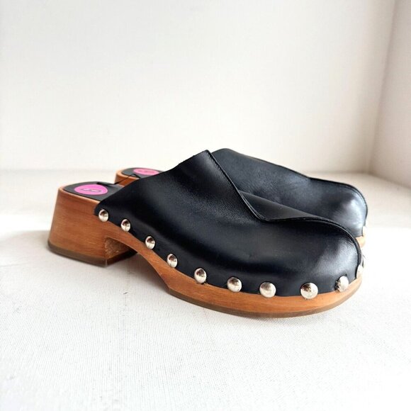 Mango Black Leather Tud Detail Classic Clogs 36 - Picture 1 of 10